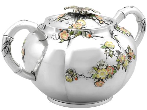 fig 5. Antique Japanese Silver and Enamel Cream Jug and Sugar Bowl Circa 1890