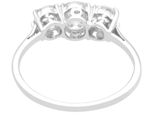 fig 3. An antique 18ct white gold and platinum trilogy ring set with three prominent old cut diamonds in a claw setting.