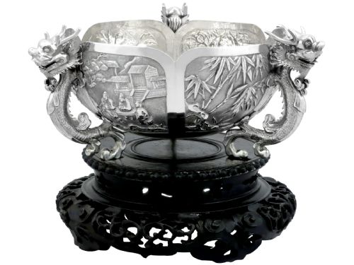 Antique Chinese Export Silver Bowl on Stand Circa 1890