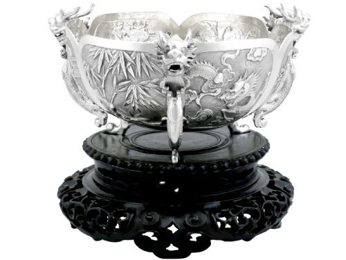 fig 1. Antique Chinese Export Silver Bowl on Stand Circa 1890