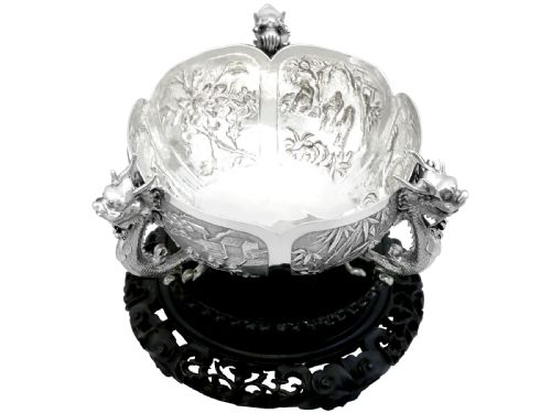 fig 3. Antique Chinese Export Silver Bowl on Stand Circa 1890