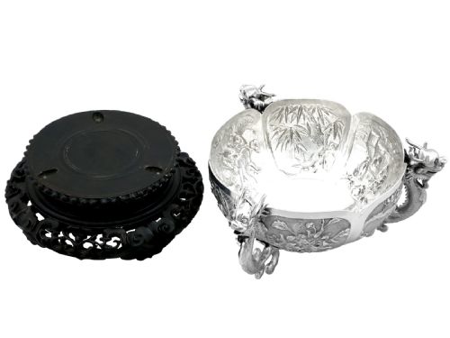 fig 4. Antique Chinese Export Silver Bowl on Stand Circa 1890