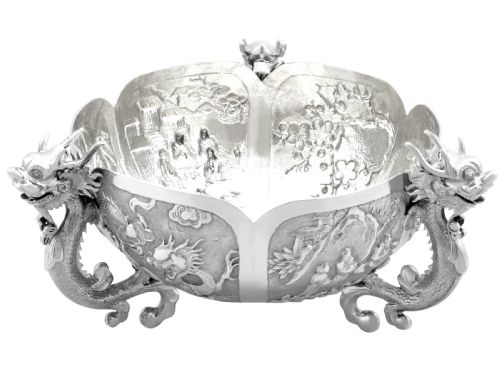 fig 6. Antique Chinese Export Silver Bowl on Stand Circa 1890