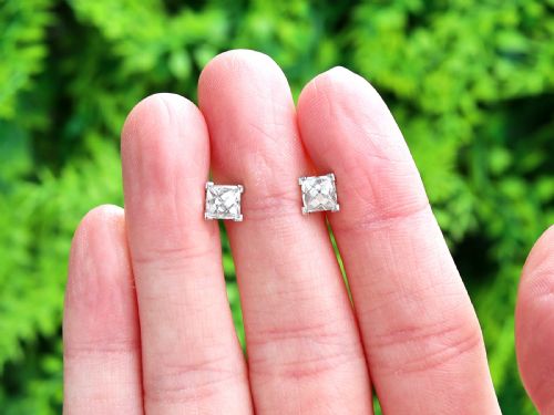 fig 1. 1.77ct French Cut Diamond and Platinum Stud Earrings - Antique and Contemporary