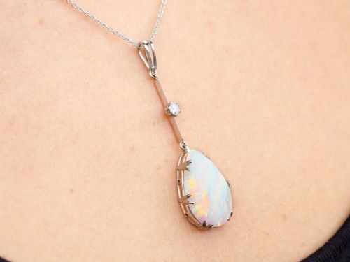 ANTIQUE 312CT OPAL AND 010CT DIAMOND 18CT WHITE GOLD PENDANT CIRCA 1930 - ADDITIONAL PHOTO 9