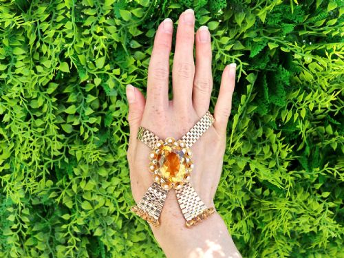 VINTAGE 6850CT CITRINE AND PEARL 9CT YELLOW GOLD NECKLACE 1957 - ADDITIONAL PHOTO 1