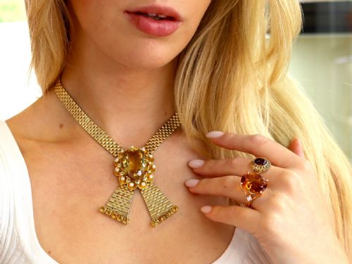 VINTAGE 6850CT CITRINE AND PEARL 9CT YELLOW GOLD NECKLACE 1957 - ADDITIONAL PHOTO 2