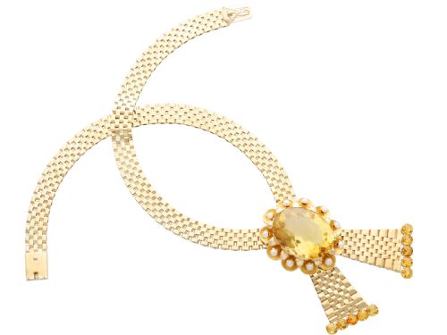 VINTAGE 6850CT CITRINE AND PEARL 9CT YELLOW GOLD NECKLACE 1957 - ADDITIONAL PHOTO 4