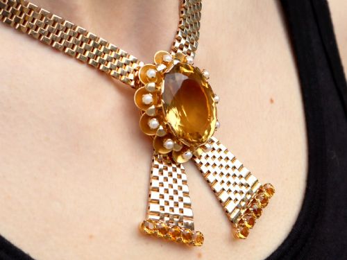 VINTAGE 6850CT CITRINE AND PEARL 9CT YELLOW GOLD NECKLACE 1957 - ADDITIONAL PHOTO 11