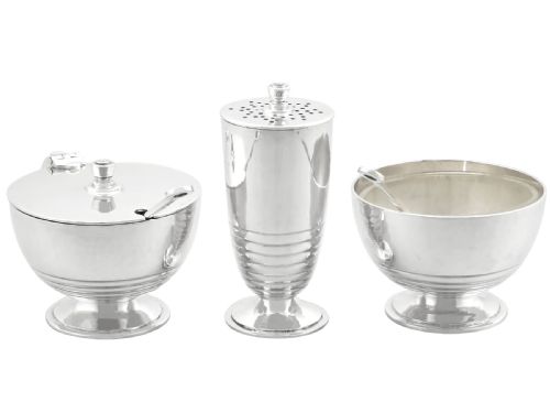 ANTIQUE GEORGE V ART DECO STERLING SILVER CONDIMENT SET 1931 - ADDITIONAL PHOTO 1