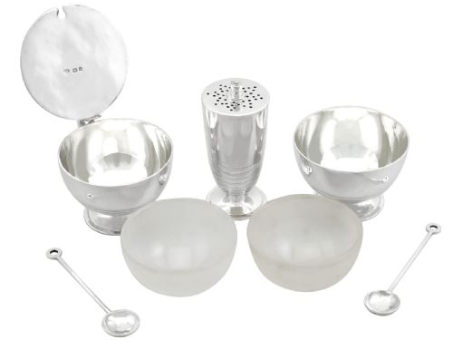 ANTIQUE GEORGE V ART DECO STERLING SILVER CONDIMENT SET 1931 - ADDITIONAL PHOTO 2