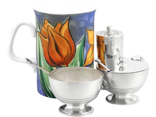 ANTIQUE GEORGE V ART DECO STERLING SILVER CONDIMENT SET 1931 - ADDITIONAL PHOTO 3