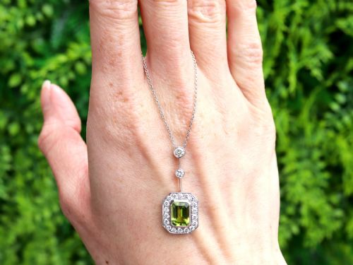 fig 1. Vintage 1.54ct Peridot and 0.66ct Diamond, 18ct White Gold Pendant Circa 1945