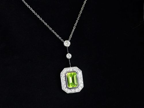 fig 2. Vintage 1.54ct Peridot and 0.66ct Diamond, 18ct White Gold Pendant Circa 1945