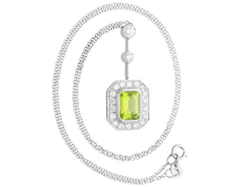 fig 3. Vintage 1.54ct Peridot and 0.66ct Diamond, 18ct White Gold Pendant Circa 1945