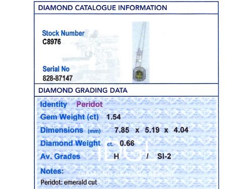 fig 7. Vintage 1.54ct Peridot and 0.66ct Diamond, 18ct White Gold Pendant Circa 1945
