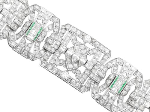 ANTIQUE ART DECO 3325CT DIAMOND AND 030CT EMERALD PLATINUM BRACELET CIRCA 1930 - ADDITIONAL PHOTO 4