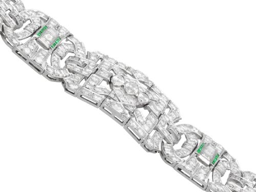 ANTIQUE ART DECO 3325CT DIAMOND AND 030CT EMERALD PLATINUM BRACELET CIRCA 1930 - ADDITIONAL PHOTO 5