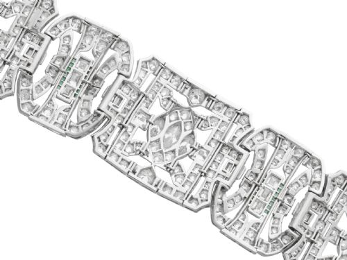 ANTIQUE ART DECO 3325CT DIAMOND AND 030CT EMERALD PLATINUM BRACELET CIRCA 1930 - ADDITIONAL PHOTO 6
