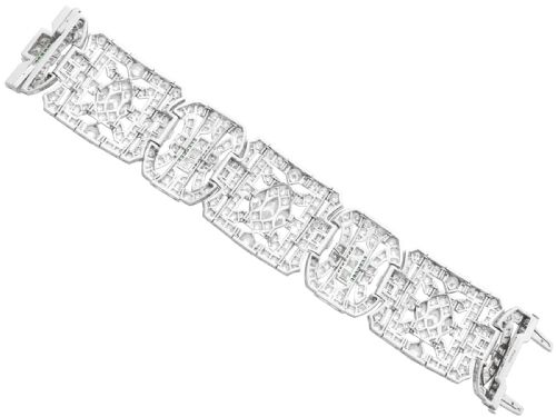 ANTIQUE ART DECO 3325CT DIAMOND AND 030CT EMERALD PLATINUM BRACELET CIRCA 1930 - ADDITIONAL PHOTO 7