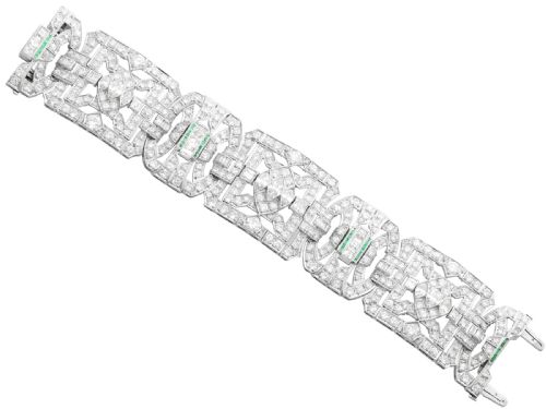 ANTIQUE ART DECO 3325CT DIAMOND AND 030CT EMERALD PLATINUM BRACELET CIRCA 1930 - ADDITIONAL PHOTO 8