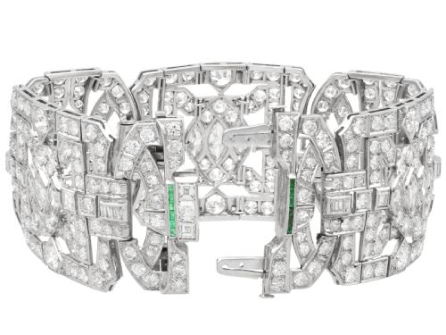 ANTIQUE ART DECO 3325CT DIAMOND AND 030CT EMERALD PLATINUM BRACELET CIRCA 1930 - ADDITIONAL PHOTO 10