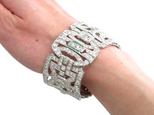 ANTIQUE ART DECO 3325CT DIAMOND AND 030CT EMERALD PLATINUM BRACELET CIRCA 1930 - ADDITIONAL PHOTO 14
