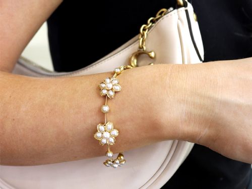 ANTIQUE VICTORIAN PEARL AND 18CT YELLOW GOLD NECKLACE BRACELET SET - ADDITIONAL PHOTO 2