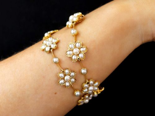 ANTIQUE VICTORIAN PEARL AND 18CT YELLOW GOLD NECKLACE BRACELET SET - ADDITIONAL PHOTO 3