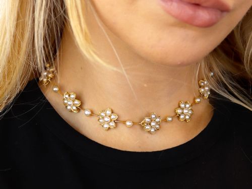 ANTIQUE VICTORIAN PEARL AND 18CT YELLOW GOLD NECKLACE BRACELET SET - ADDITIONAL PHOTO 4