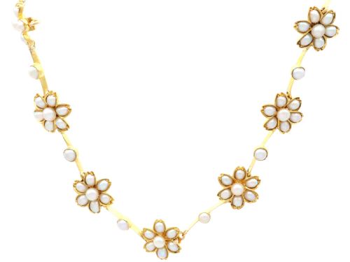 ANTIQUE VICTORIAN PEARL AND 18CT YELLOW GOLD NECKLACE BRACELET SET - ADDITIONAL PHOTO 5
