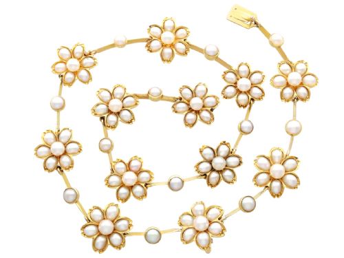 ANTIQUE VICTORIAN PEARL AND 18CT YELLOW GOLD NECKLACE BRACELET SET - ADDITIONAL PHOTO 6