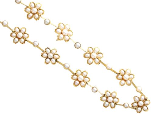 ANTIQUE VICTORIAN PEARL AND 18CT YELLOW GOLD NECKLACE BRACELET SET - ADDITIONAL PHOTO 7