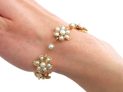 ANTIQUE VICTORIAN PEARL AND 18CT YELLOW GOLD NECKLACE BRACELET SET - ADDITIONAL PHOTO 18
