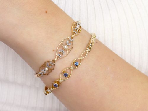 ANTIQUE SEED PEARL AND 012CT DIAMOND 15CT ROSE GOLD BRACELET CIRCA 1930 - ADDITIONAL PHOTO 3