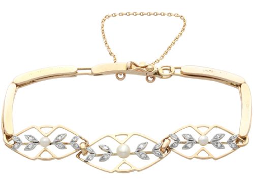 ANTIQUE SEED PEARL AND 012CT DIAMOND 15CT ROSE GOLD BRACELET CIRCA 1930 - ADDITIONAL PHOTO 4