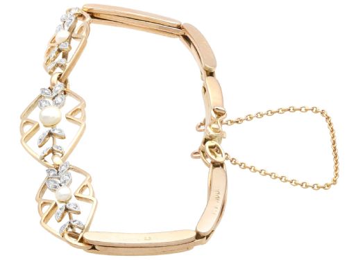 ANTIQUE SEED PEARL AND 012CT DIAMOND 15CT ROSE GOLD BRACELET CIRCA 1930 - ADDITIONAL PHOTO 5