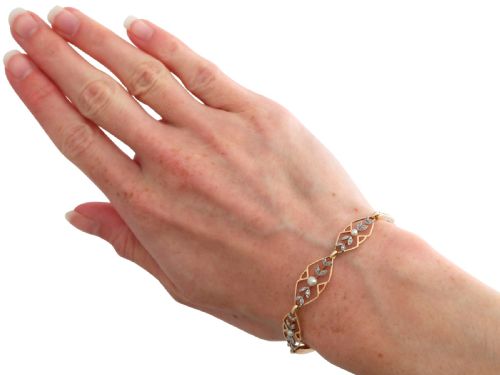 ANTIQUE SEED PEARL AND 012CT DIAMOND 15CT ROSE GOLD BRACELET CIRCA 1930 - ADDITIONAL PHOTO 12