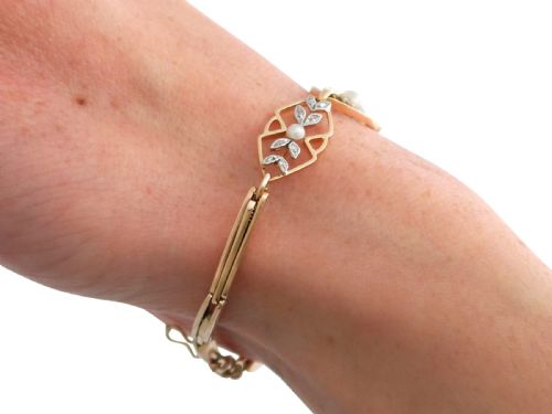 ANTIQUE SEED PEARL AND 012CT DIAMOND 15CT ROSE GOLD BRACELET CIRCA 1930 - ADDITIONAL PHOTO 13
