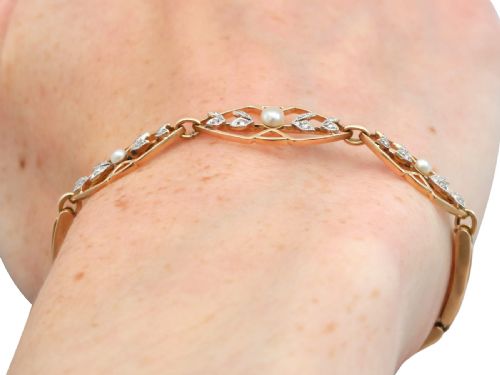 ANTIQUE SEED PEARL AND 012CT DIAMOND 15CT ROSE GOLD BRACELET CIRCA 1930 - ADDITIONAL PHOTO 14