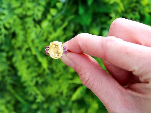 fig 1. Antique Art Deco 7.10ct Yellow Ceylon Sapphire, Ruby, 9ct Rose Gold Ring Circa 1920