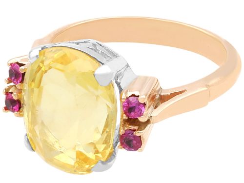 fig 4. Antique Art Deco 7.10ct Yellow Ceylon Sapphire, Ruby, 9ct Rose Gold Ring Circa 1920