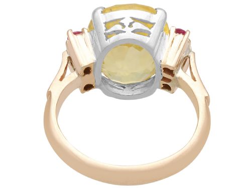 fig 5. Antique Art Deco 7.10ct Yellow Ceylon Sapphire, Ruby, 9ct Rose Gold Ring Circa 1920