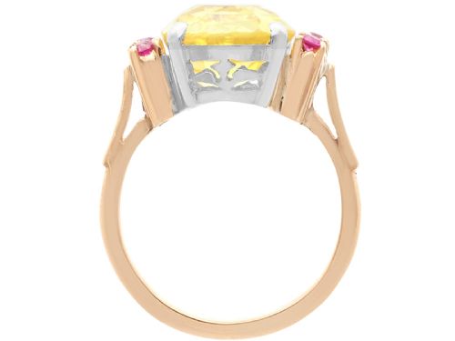 fig 6. Antique Art Deco 7.10ct Yellow Ceylon Sapphire, Ruby, 9ct Rose Gold Ring Circa 1920