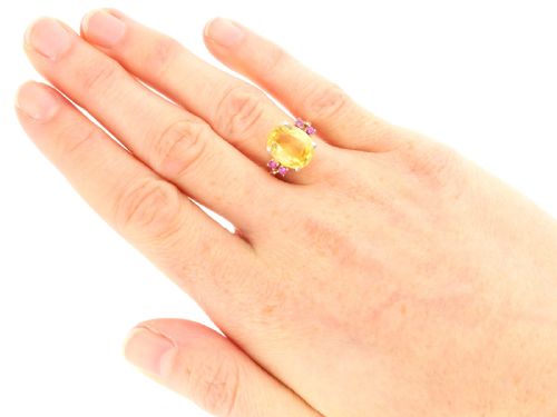 fig 7. Antique Art Deco 7.10ct Yellow Ceylon Sapphire, Ruby, 9ct Rose Gold Ring Circa 1920