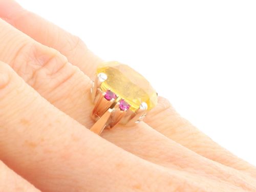 fig 8. Antique Art Deco 7.10ct Yellow Ceylon Sapphire, Ruby, 9ct Rose Gold Ring Circa 1920