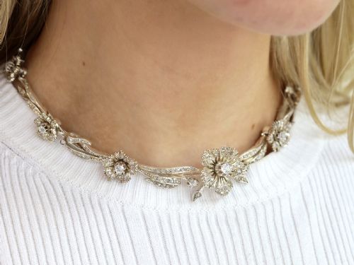 ANTIQUE FRENCH 850CT DIAMOND 9K GOLD AND SILVER NECKLACE CIRCA 1860 - ADDITIONAL PHOTO 2