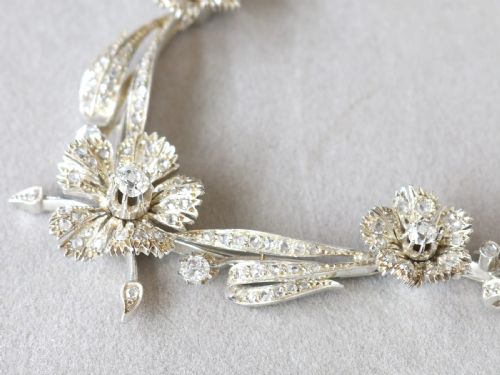 ANTIQUE FRENCH 850CT DIAMOND 9K GOLD AND SILVER NECKLACE CIRCA 1860 - ADDITIONAL PHOTO 5