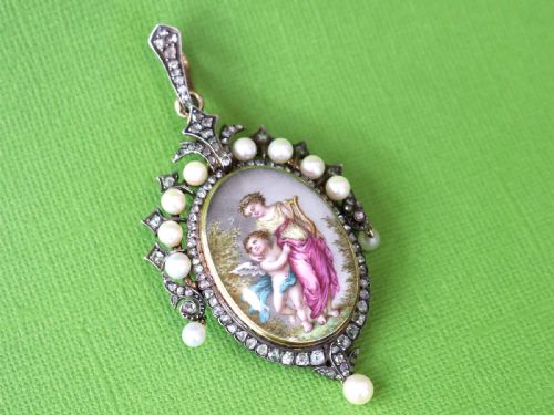 ANTIQUE 190CT DIAMOND PEARL AND ENAMEL 15CT YELLOW GOLD LOCKET PENDANT BROOCH CIRCA 1880 - ADDITIONAL PHOTO 3