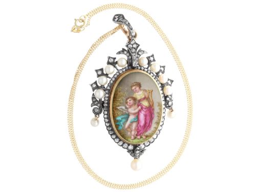ANTIQUE 190CT DIAMOND PEARL AND ENAMEL 15CT YELLOW GOLD LOCKET PENDANT BROOCH CIRCA 1880 - ADDITIONAL PHOTO 4